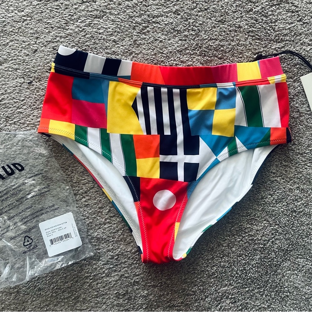 Staud Devon high rise bikini bottom in Sails Up